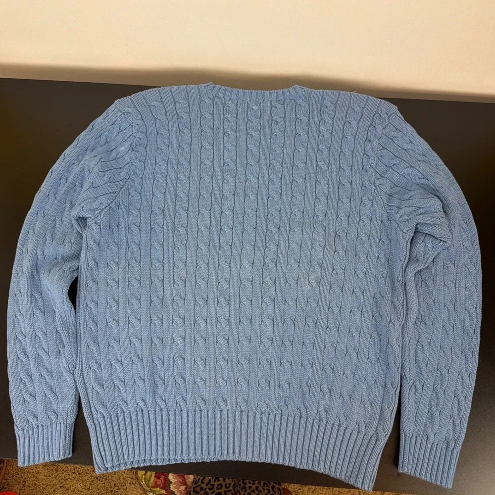 Polo Ralph Lauren Blue Cotton Cable Knit Fisherman Sweater Mens XXL Chunky
